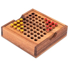LOGOPLAY Halma Travel Game - Red Yellow Classic Strategy Game in Mini Wooden Box for 2 Players