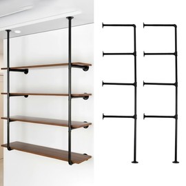 HBLYJS Industrial Pipe Shelving System with 4 Tiers, Black Iron Wall Mount, Floor to Ceiling Storage Rack, Rustic Farmhouse Style, DIY Bracket Supports (No Planks)