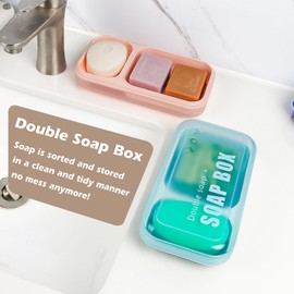 AIDIMMING Large Dual Compartment Soap Dish with Lid & Drain Holes | Large Capacity Shower Organizer, Non-Slip Bathroom Soap Holder for 2 Bars - Durable PP Plastic, Prevents Melting​​ (Pink)