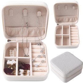 Luxiremi Jewellery Box for Women,Portable Jewelry Box Organizer PU Leather Mini Travel Jewelry Storage Case for Rings Earrings Necklace Bracelets Jewelry Gift for Women Girls (white)