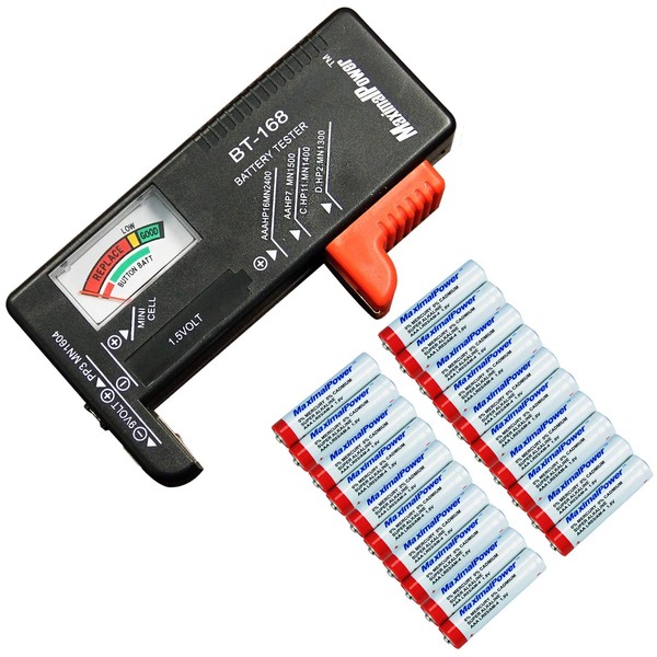 MaximalPower™ AAA 140 Minutes Alkaline Batteries + Universal Battery Tester for AA AAA C D 9V Batteries (20 Batteries + Battery Tester)