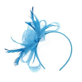 Women's Fascinator Headband with Feather Flapper Bridal Headdress - Pillbox & Mini Top Hat Hair Clips - Race, Derby & Ascot Hat for Evening Party Prom (Lake Blue)