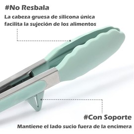 3PCS Pinzas de Cocina de Acero Inoxidable, 23cm Pinzas Barbacoa con Puntas de Silicona, Pinzas Antiadherentes para Cocina, Hornear, Barbacoa, Alta Resistencia al Calor, Verde