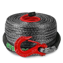 STEGODON Synthetic Winch Rope, 3/8" x100ft 23809LBS Dyneema Winch Rope 3/8 Heavy Duty Winch Cable with Protective Sleeve Forged Winch Hook for 4WD Off Road Vehicle Truck SUV (Black)