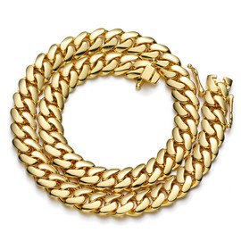 LuxLife 10mm Gold Plated Stainless Steel Cuban Link Chain Necklace & Bracelet - Heavy Duty Smooth Finish Buckle(20 Inch)