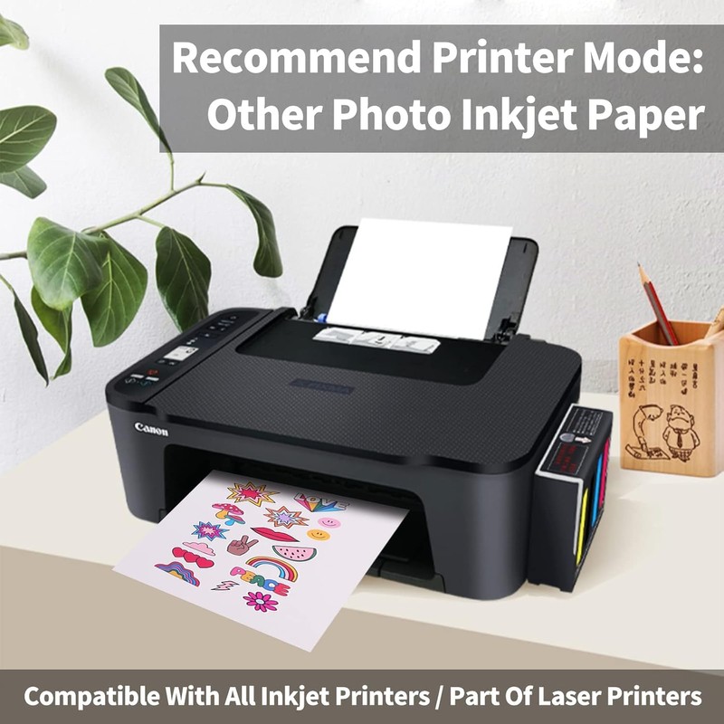 HTVRONT Glossy Printable Vinyl Sticker Paper 55 Pack 8.5" x