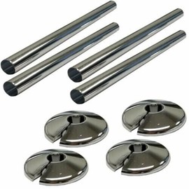 Radiator Pipe Sleeve Covers and Pipe Collars in Chrome Effect 15mm x 200mm (4 x 4 Pack)
