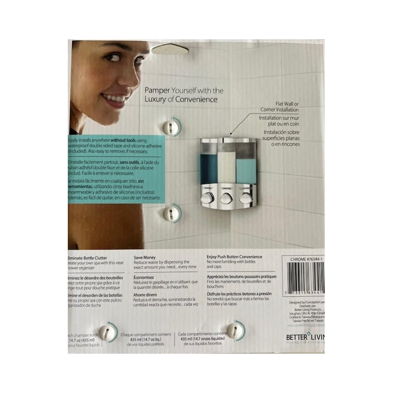 Better Living 76334-1 Euro Trio 3 Shower Liquid Dispenser with