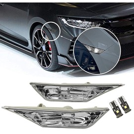 SecosAutoparts CLEAR SIDE MARKER LAMP TURN SIGNAL LIGHT W/LED BULBS Compatible with HONDA CIVIC 2016-2020
