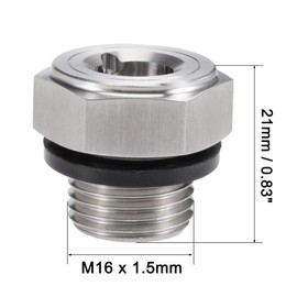 uxcell Oil Liquid Level Gauge Sight Glass M16x1.5mm Male Threaded 304 Stainless Steel Air Compressor Fittings with Gasket, Silver Tone