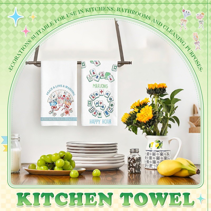 Windkream 8 Pcs Mahjong Cocktail Kitchen Towels Dish Towels, 18