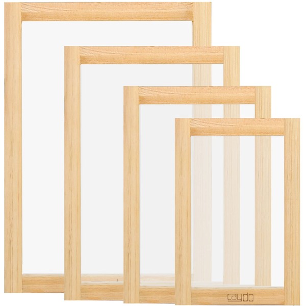 Caydo 4 Pieces 4 Size Screen Printing Frame with 110 Mesh for Screen Printing Beginners and Kids, 9 x 5.1 Inch, 10.6 x 6.7 Inch, 12.2 x 8.2 Inch, 14 x 10 Inch