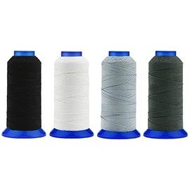 Selric [1480Yards] Pack of 4 Tex 270 Polyester Thread for sewing 370Yards #277 T270 840D UV Resistant High Strength Upholstery thread [Black+White+Siver+Dark Grey]