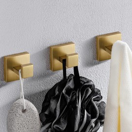 Black&Gold Towel Hooks Black Bathroom Coat Hook Robe Hook Stainless Steel Wall Mount Hook fit Bathroom Bedroom Kitchen Hotel Pool,2 Pack