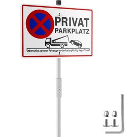 Upifen Private Parking Sign with Posts Aluminium 30 x 20 cm with Holes for Fence, Reflective Signs for Private Parking No Parking Sign