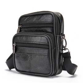 Cell Phone Shoulder Holster Leather Men, Crossbody Phone Bag Leather Black Men, Vertical Leather Smartphone Shoulder Messenger Bag Cross Body Wallet Purse Pocket Handbag for Cell Phone/Mini Tablet