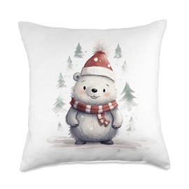 Icebear theme Christmas Danish Design Polar Bear Winter Throw Pillow, 18x18, Multicolor