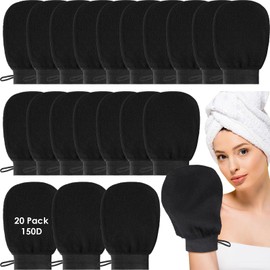 FoldTier 20 Pcs Exfoliating Glove Bulk Summer Exfoliator Mitt Body Scrubber 150d Viscose Fiber Deep Skin Korean Scrub Mitt for Spa Massage Dead Skin Remover for Men and Women(Black)