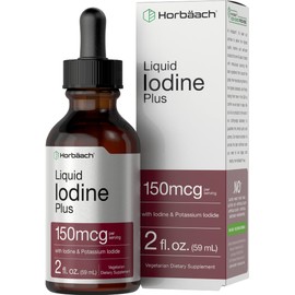 Horbäach Iodine Liquid Drops | 2 fl oz | 150 mcg | Iodine & Potassium Iodide Liquid Tincture | Vegetarian, Non-GMO, Gluten Free Supplement