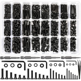 K Kwokker 1700Pcs Screws Assortment Hex Socket Flat Head 24 Size M2 M3 M4 M5 Black Screws, Nuts and Bolts, 10.9 Alloy Steel 8MM to 25MM Metric Bolt Assortment Machine Screws, 8/10/12/16/20/25mm