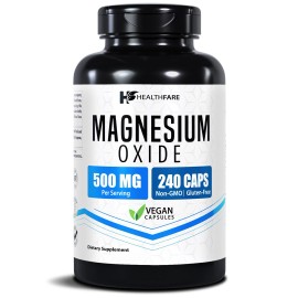 HealthFare Magnesium Oxide 500mg | 240 Veg Capsules | High-Absorptio