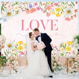 Sensfun Love in Bloom Bridal Shower Decorations Wildflower Wedding Shower Backdrop Pink Love in Bloom Engagement Party Background Spring Floral Wedding Bachelorette Party Decorations Supplies 7x5ft