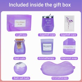 Birthday Gifts, Self Care Gifts, Get Well Soon Gifts, Unique Spa and Gift Basket Bath Sets for Women - Perfect for Birthdays, Christmas, Valentine's Day and Mother's Day (Purple)