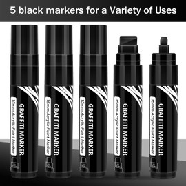 5 Pcs Jumbo Black Permanent Marker 15mm Wide Tip Thick Markers Poster Marker Large Acrylic Paint Markers for Rock Painting, Calligraphy, Tagging, Sign, Canvas, Glass, Wood, Ceramic