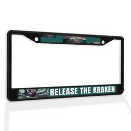 Fastasticdeals Metal Insert License Plate Frame Release The Kraken Weatherproof Car Accessories Black 2 Holes Solid Insert