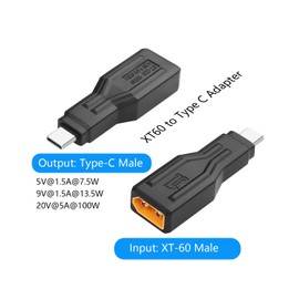 CERRXIAN XT60 to Type C Adapter, XT60 Male to USB Type-C Male Charging Connector, XT60 to USB C Extension Adapter 100W 20V/5A for Notebook, Projectors, LED, Robot Vacuum,and Other Typec Devices