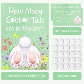 COCHIE 30 Players Easter Games for Adults family Large Groups, How Many Cotton Tails in the Jar Easter Party Game, Spring Games Classroom Bunny Brunch Sign with Cards (Green)