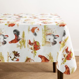 Elrene Home Fashions Vintage Rooster Farm Water- and Stain-Resistant Vinyl Tablecloth with Flannel Backing, 60"x102" Rectangle