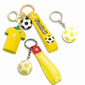Floatdream 3 Stücke Fußball Schlüsselanhänger, Jersey Schlüsselanhänger, 3D Sport Keychain, für Souvenirs, Rucksackverzierungen, Fußballfans (Gelb)