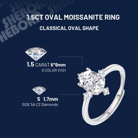 Engagement Rings for Women, Sheborn Eternal Love Series Wedding Ring with 1.5 CT Pear Shaped Moissanite Diamond, 925 Sterling Silver 18K White Gold Plated VVS1 D Color