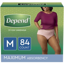 Depend FIT-FLEX Incontinence Underwear for Women, Disposable, Maximum Absorbency, M, 84 Ct