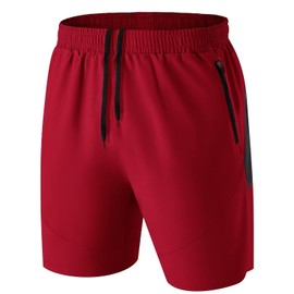 Men's Sports Shorts, Quick-Drying Sports Shorts, Lightweight with Zip Pockets - red, size: 4xl