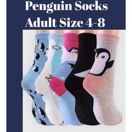 Penguin Pattern Crew Socks, 5 Pairs, Penguin Gift, Adult Size UK 4-8
