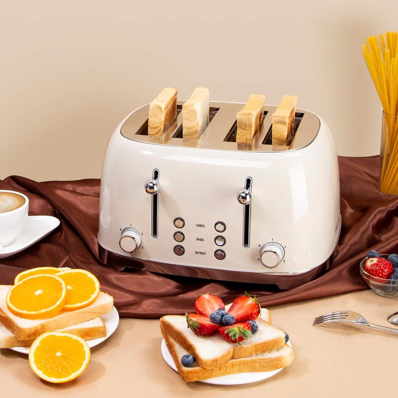 4 Slice Toaster Roter Mond Retro Stainless Steel with Bagel