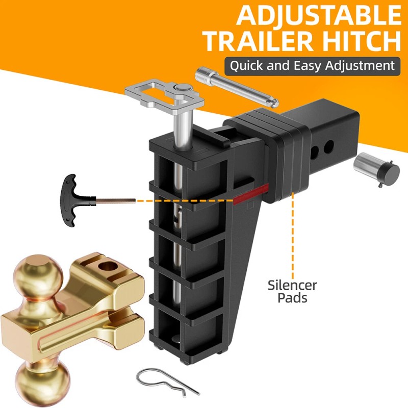 LOCAME 2" Receiver 6" Drop/Rise Adjustable Tow Hitch Dual Ball