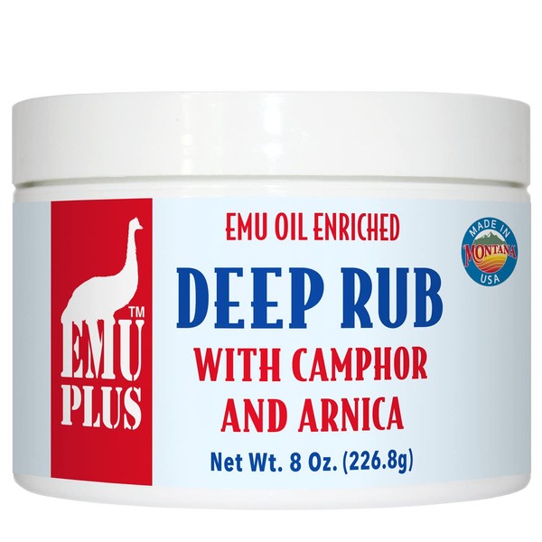 Montana Emu Ranch - EMUPlus Deep Rub with Camphor and Arnica 8 Ounce Jar - Made with 100% Pure Emu Oil - Formulated for Older, Active Athletes