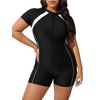 MakeMeChic Women's Plus Size One Piece Swimsuit Short Sleeve Zipper