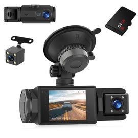 NHOPEEW 3 Channel Dah Cam 1080P with 2 Inch Screen - WiFi Dash Cam Front and Rear Inside - Loop Recording Night Vision Mount Detection