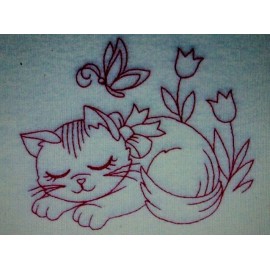 CAT Kitten Kitty Cat EMBROIDERED 7 QUILT BLOCKS Vintage Style Adorable Set1