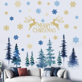Christmas Window Clings Mountain Wall Decals Pine Tree Forest Animal Wall Decals Peel and Stick Forest Tree Woodland Wall Stickers for Kids Room Nursery Glass Window Decor