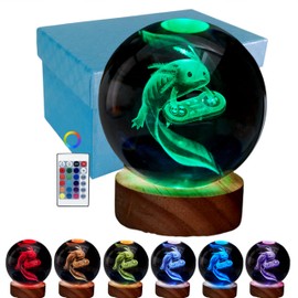 DIGFPWT 3D Axolotl Crystal Ball Lamp, 3.15 inch Crystal Gamepad Axolotl Night Light with LED Wooden Base, 16 Colors Change with Remote Control, Upgraded Gift Box Packing (Axolotl F)