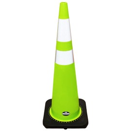 (Set of 6) 36" RK Lime Safety Traffic PVC Cones with Black Base with Two Relective Collars