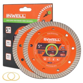 INWELL 5 Inch Super Thin Diamond Saw Blade, Turbo Wave Rim, Hot-Pressed Tile Cutter Disc for Porcelain, Marble, Granite, Concrete, and Brick – 7/8” Arbor (2-Pack)