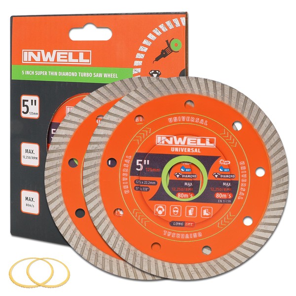 INWELL 5 Inch Super Thin Diamond Saw Blade, Turbo Wave