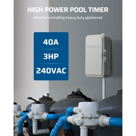 DEWENWILS Pool Pump Timer, Outdoor Digital Timer Box, 3HP 40A 240VAC, 7-Day 12 ON/Off Programmable Timer Switch, Outdoor Timer for Pool Pump, Water Heater, Pool Filter, Landscape Lights, ETL Listed