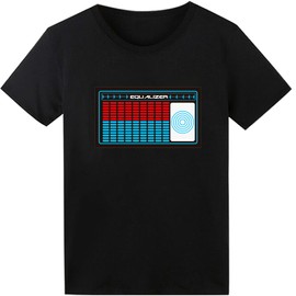 LED T Shirt Sound Activated Light Up Rave Shirts Glow in The Dark for Party Black